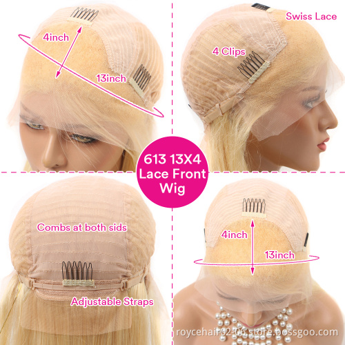 Wholesale Thick 100% Raw Brazilian Blonde Hair Cuticle Aligned Natural 613 Human Hair 13x4 Transparent Swiss Lace Front Wig